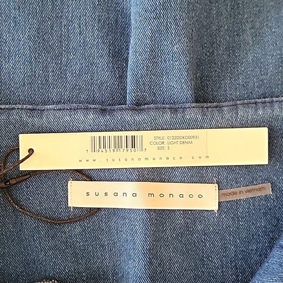 SUSANA MONACO V-neck Slip Mini Light Denim Dress, S, Blue, NWT - Picture 6 of 8